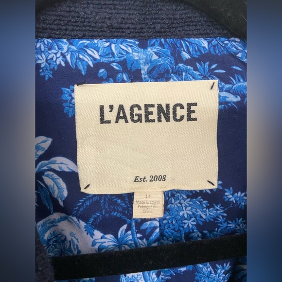 L'AGENCE Chamberlain Boucle Tweed Blazer Jacket Navy Blue Size 14 - Picture 9 of 11